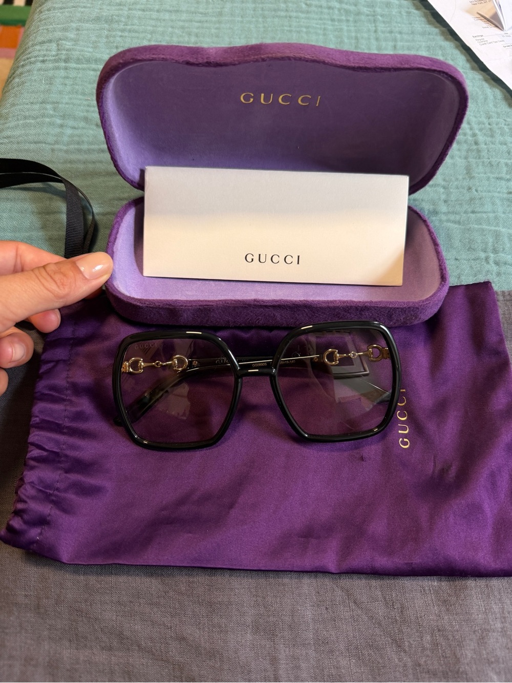 Authentic Gucci Black Square Sunglasses with Gold Horsebit Accent